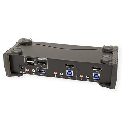 KVM switch/prepínač 2PC, DisplayPort 1.2 (4K@60Hz), USB 3.1 Gen 1, USB hub, Audio, čierny