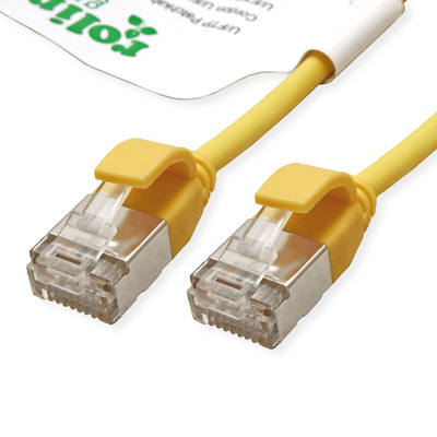U/FTP Patchkábel LSOH TPE 0.3m cat.6a, žltý, slim, Cu, Flex Cable, Roline Green, Eco obal