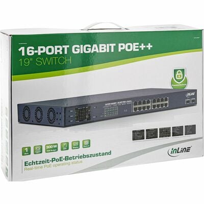 PoE++ Switch Gigabit 16port, 16xPoE (300W), 2x SFP, LCD display