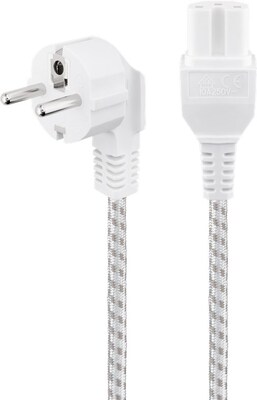 Kábel sieťový 230V, vidlica (CEE7/7) lomená - C15, 2m, 0.75mm², 10A, textilný, biely