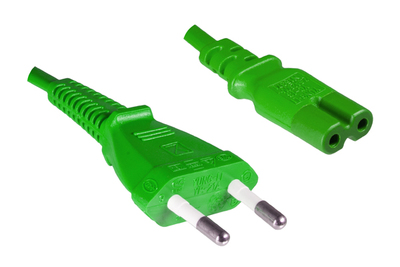 Kábel sieťový 230V, 2pin vidlica (CEE7/16) priama - C7 (2pin), 1.8m, 0.75mm², 2.5A, zelený