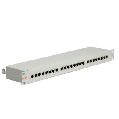 19" Patch panel 24port cat.5e, tienený s uzemnením, celokovový, 1U, sivý