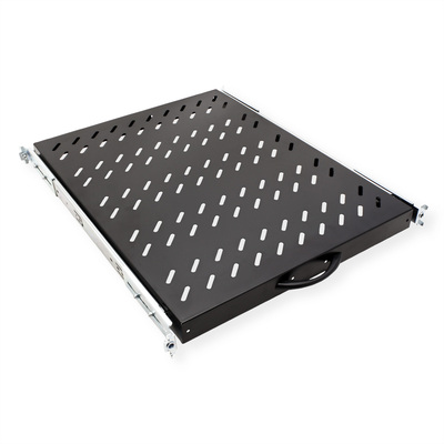 19" Polica výsuvná 568mm, max. 25kg, 1U, sada skrutiek a podložiek v balení, čierna