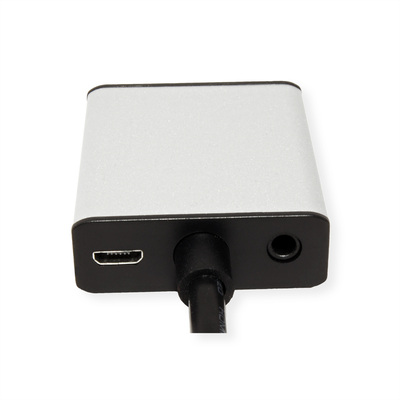 Adaptér HDMI na VGA+audio 15cm čierny, napájanie micro USB