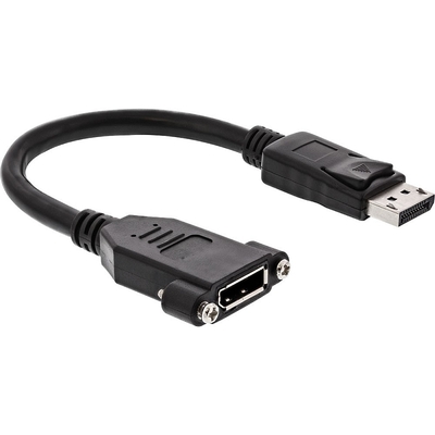 Kábel DisplayPort M/F 0.2m, 4K@60Hz, DP v1.2, 21.6Gbit/s, čierny, s panelovým konektorom