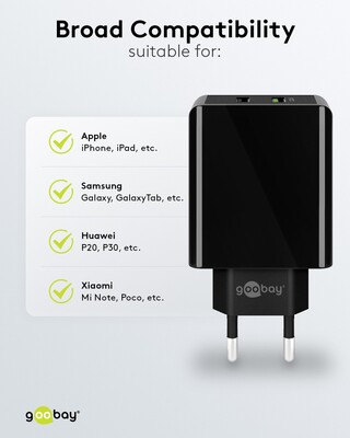 Nabíjačka USB 230V 2port, 2xUSB A, 28W, Quick Charge 3.0, čierna
