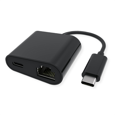 Adaptér USB 3.2 Gen 2 Typ C na RJ45 (Gigabit Ethernet), 1x USB 3.1 TYP C (PD) 100W, 10cm, čierny