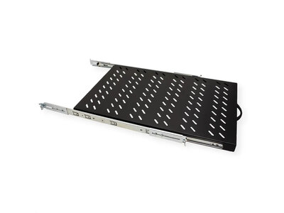 19" Polica výsuvná 700mm, max.25 kg, 1U, sada skrutiek a podložiek v balení, čierna
