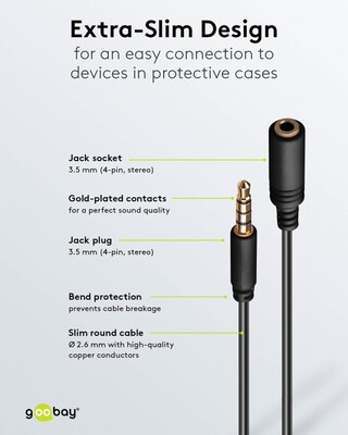Kábel 3.5mm 4pin audio M/F predlžovací 1.5m, čierny, pozl. konektor