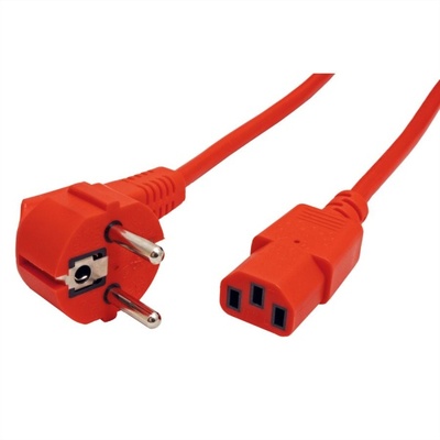 Kábel sieťový 230V, vidlica (CEE7/7) lomená - C13, 1.8m, 0.75mm², 10A, červený
