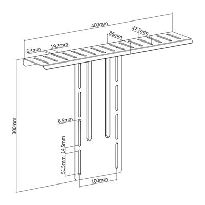 Univerzálna polička/držiak 400x86x300mm, kompatibilná s VESA 100, čierna