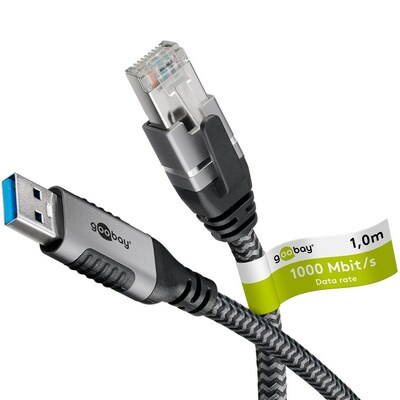 Kábel USB A 3.0 na RJ45 (Gigabit Ethernet), 1.5m, čierny/sivý