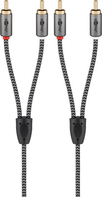 Kábel Cinch 2x audio M/M 1m, čierny/sivý, pozl. konektor