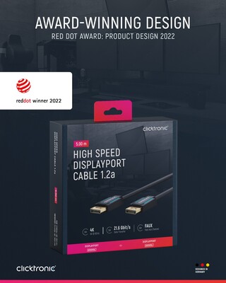 Kábel DisplayPort M/M 5m, 4K@60Hz, DP v1.2, 21.6Gbit/s, modrý, pozl. konektor, ClickTronic