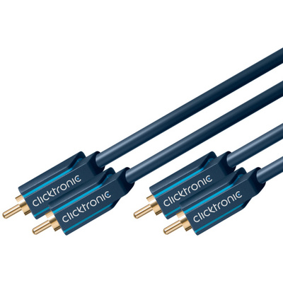 Kábel Cinch 2x audio M/M 3m, modrý, pozl. konektor, ClickTronic