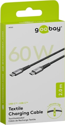 Kábel USB 2.0 Typ C CM/CM 2m, High Speed, Power Delivery 60w 20V3A, čierny/sivý