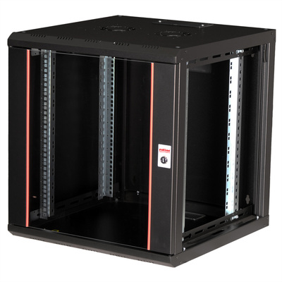 19" Rack na stenu 12U, čierny, 640x600x600mm (HxWxD), RAL9005, PRO, odnímateľné bočnice