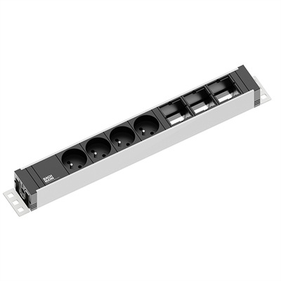 UNIVERSAL 4xUTE 230V, 3xCustom, 3m kábel 1.5mm², vidlica CEE7/7, hliník/čierny