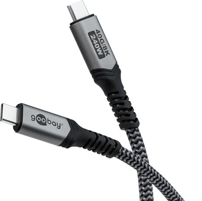 Kábel USB 4 Gen 3x2, Typ C CM/CM 1.5m, 40Gbps, PD 240w 48V5A, oplet, čiernosivý