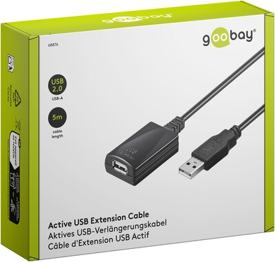 Kábel USB 2.0 A-A M/F 5m, High Speed, predlžovací, čierny, aktívny