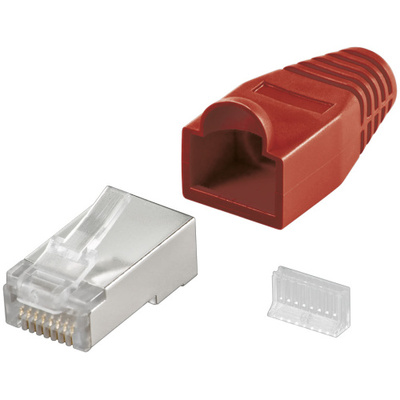 Konektor 8/8 RJ45, cat.5e, FTP+krytka, červený s vodiacou vložkou, 10ks/bal cena na KUS