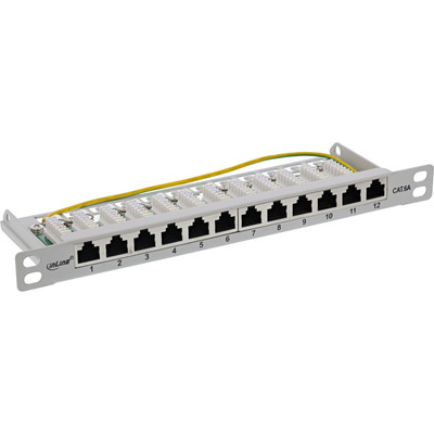 10" Patch panel 12port cat.6a, tienený s uzemnením, celokovový, 0.5U, sivý