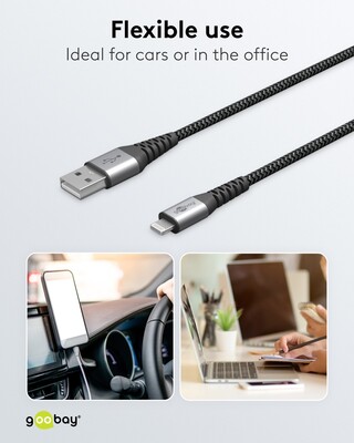 Kábel USB "Lightning" pre Apple, 1m, High Speed, čierny/sivý