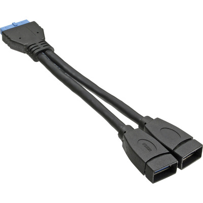 Kábel USB 3.2 Gen 1, interný, 2x USB A samica / mainboard header 0.15m, čierny