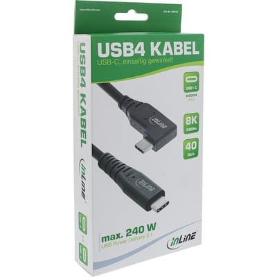 Kábel USB 4 Gen 3x2, Typ C CM/CM 2m, 40Gbps, PD 240w 48V5A, čierny, TPE, zahnutý 90°