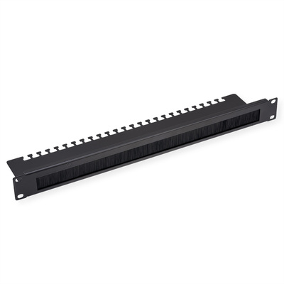 19" Panel vyväzovací, organizér, prechodka s kefkami a podperou, 1U, kovový, čierny