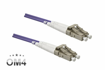 Fiber kábel LC-LC, 100m Duplex OM4(50/125µm), LSOH, fialový