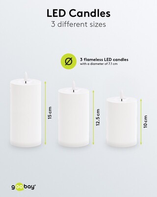 Led sviečky na diaľkové ovládanie, biele 3ks/bal