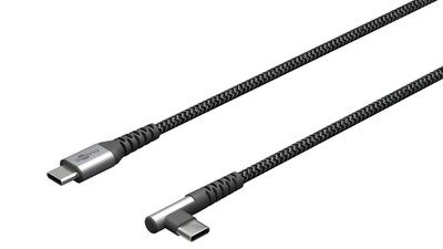 Kábel USB 2.0 Typ C CM/CM 1m, High Speed, Power Delivery 60w 20V3A, čierny/sivý, zahnutý 90°