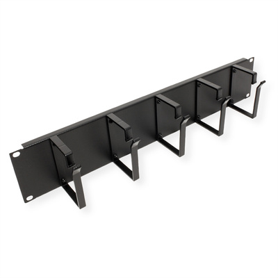 19" Panel vyväzovací, organizér 2U, lišta 5x oko (Typ G) 85x60mm, kovový, čierny RAL9005