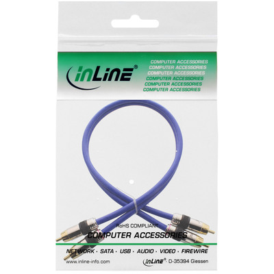 Kábel Cinch 2x audio M/M 10m, modrý, pozl. konektor, Premium