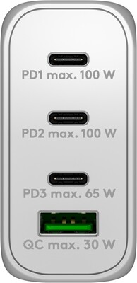Nabíjačka USB 230V 4port, 1xUSB A, 3xUSB Typ C, 100W, Power Delivery, GaN, biela