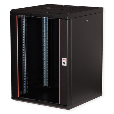 19" Rack na stenu 16U, čierny, 818x600x600mm (HxWxD), RAL9005, PRO, odnímateľné bočnice