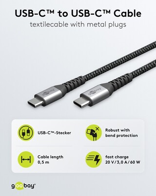 Kábel USB 2.0 Typ C CM/CM 0.5m, High Speed, Power Delivery 60w 20V3A, čierny/sivý