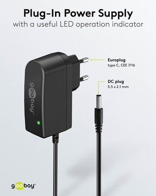 Adaptér NTS 1000mA, Univerzálny 12V, 12W, 1.8m kábel, Konektor DC 5.5x2.1, čierny