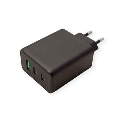 Nabíjačka USB 230V 3port, 1xUSB A, 2xUSB Typ C, 65W, Power Delivery, GaN, čierna