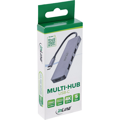 Dokovacia Stanica USB Typ C, HDMI, 3xUSB-A, 1xUSB-C, PowerDelivery 100W, 4K@60Hz, 0.1m, čierna/sivá