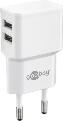 Nabíjačka USB 230V 2port, 2xUSB A, 2.4A, 12W, kábel USB AM/Micro-B 1m v balení, biela