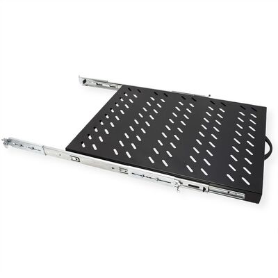 19" Polica výsuvná 568mm, max. 25kg, 1U, sada skrutiek a podložiek v balení, čierna