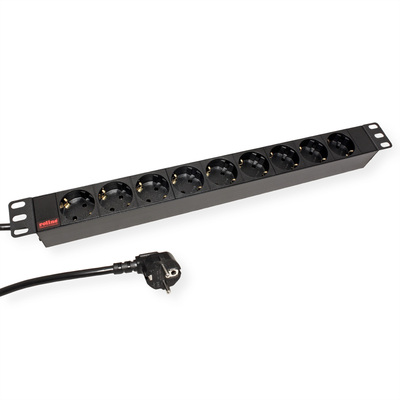19" zásuv. lišta 9xSCHUKO, vidlica (CEE7/7), 16A, 3600W, 2m, čierna