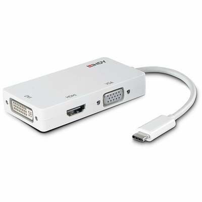 Adaptér USB 3.1 Type C na DVI-I, HDMI, VGA, 13cm, biely