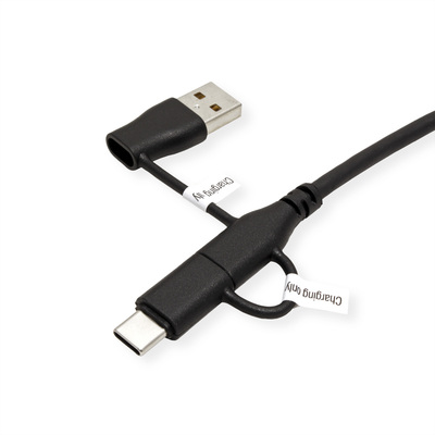 Kábel USB 2.0 Typ C CM/CM + Redukcia na USB 3.1 Typ C(datablock) a USB A, 1m, High Speed, čierny