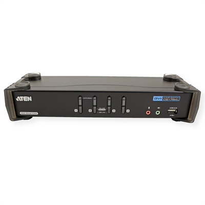 KVM switch/prepínač 4PC, DVI-I Dual Link, USB, USB hub, audio