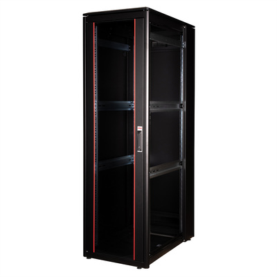 19" Rack na podlahu 42U, 2053x600x1000mm (HxWxD), PRO, sklenené dvere, čierny