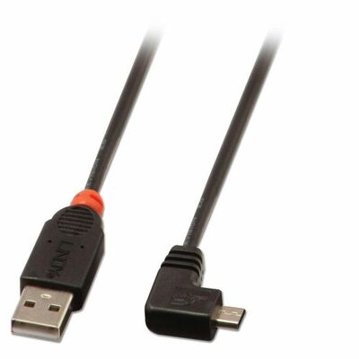 Kábel USB 2.0 A/MICRO-B M/M 2m, High Speed, zahnutý 90° doľava