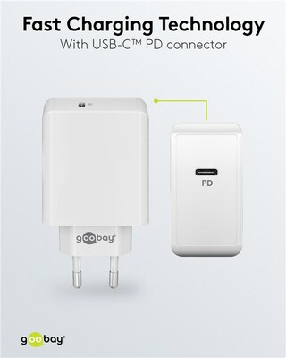 Nabíjačka USB 230V 1port, 1xUSB Typ C, 65W, Power Delivery, Fast Charge, biela